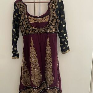 Indian Bollywood Maroon and Gold Anarkali Suit